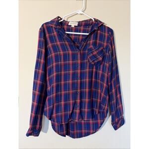 Cloth & Stone Blue Plaid Flannel Casual Button Up Camp Shirt Womens XS